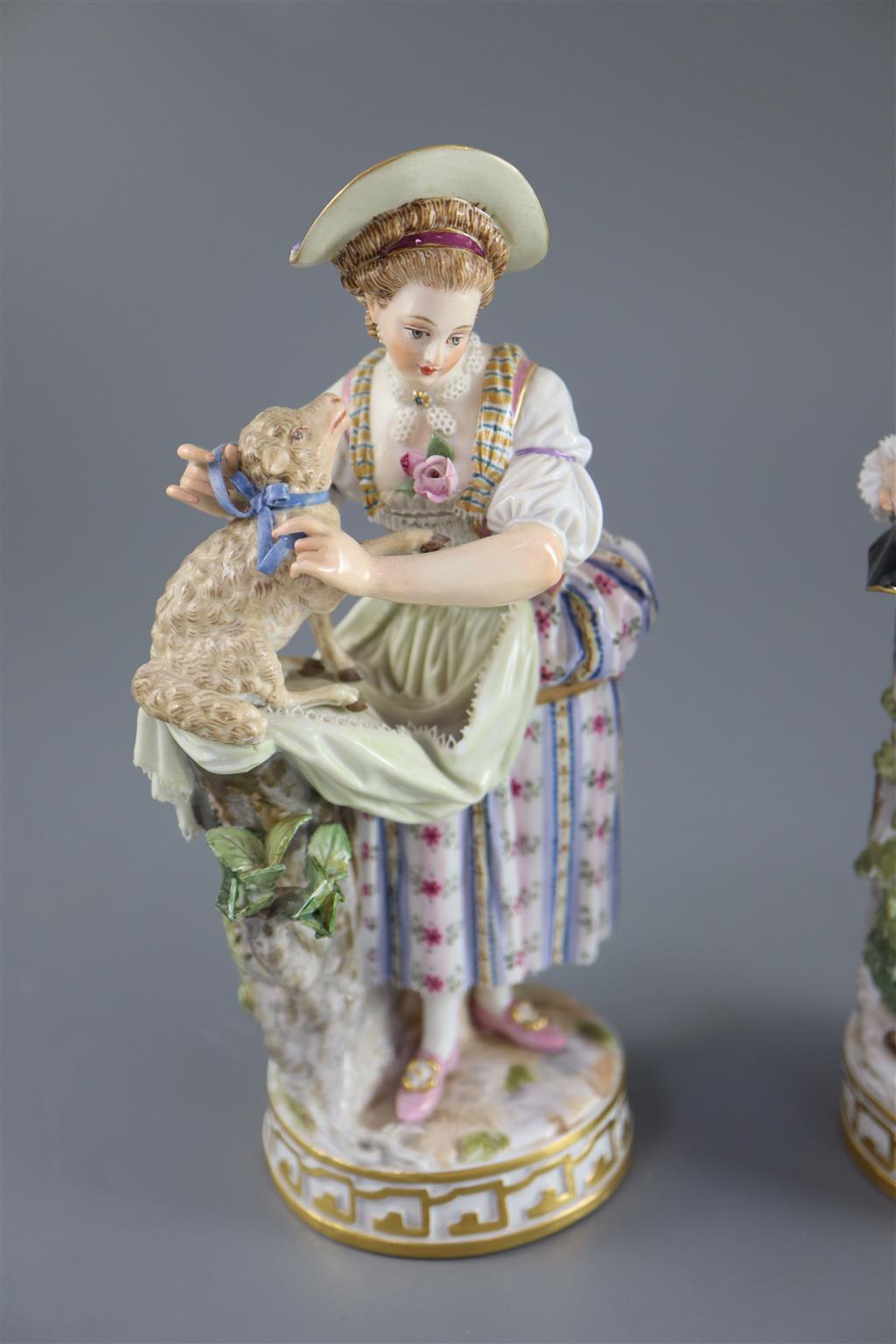 A pair of Meissen figures of a shepherd and shepherdess, 19th century, 18cm high